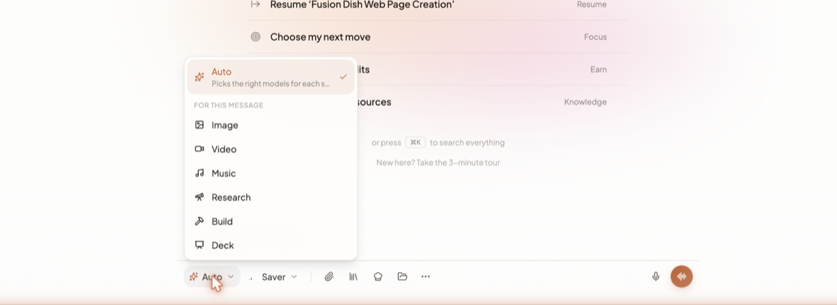 The Auto menu open, showing the For this message intents